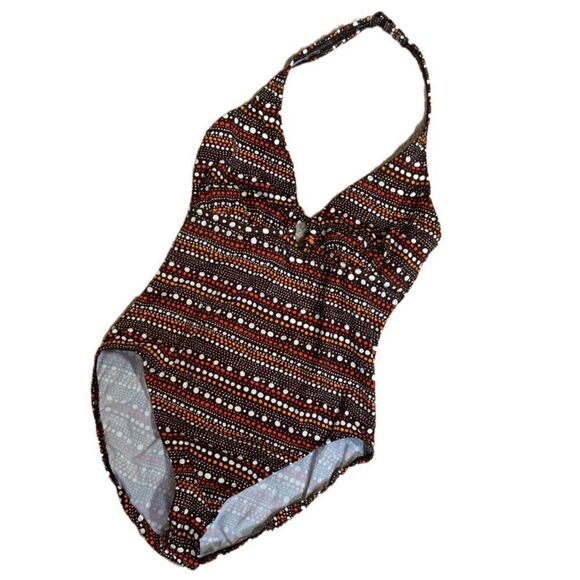 Brown Halter Polka Dot One-Piece Swimsuit, M - Picture 1 of 3